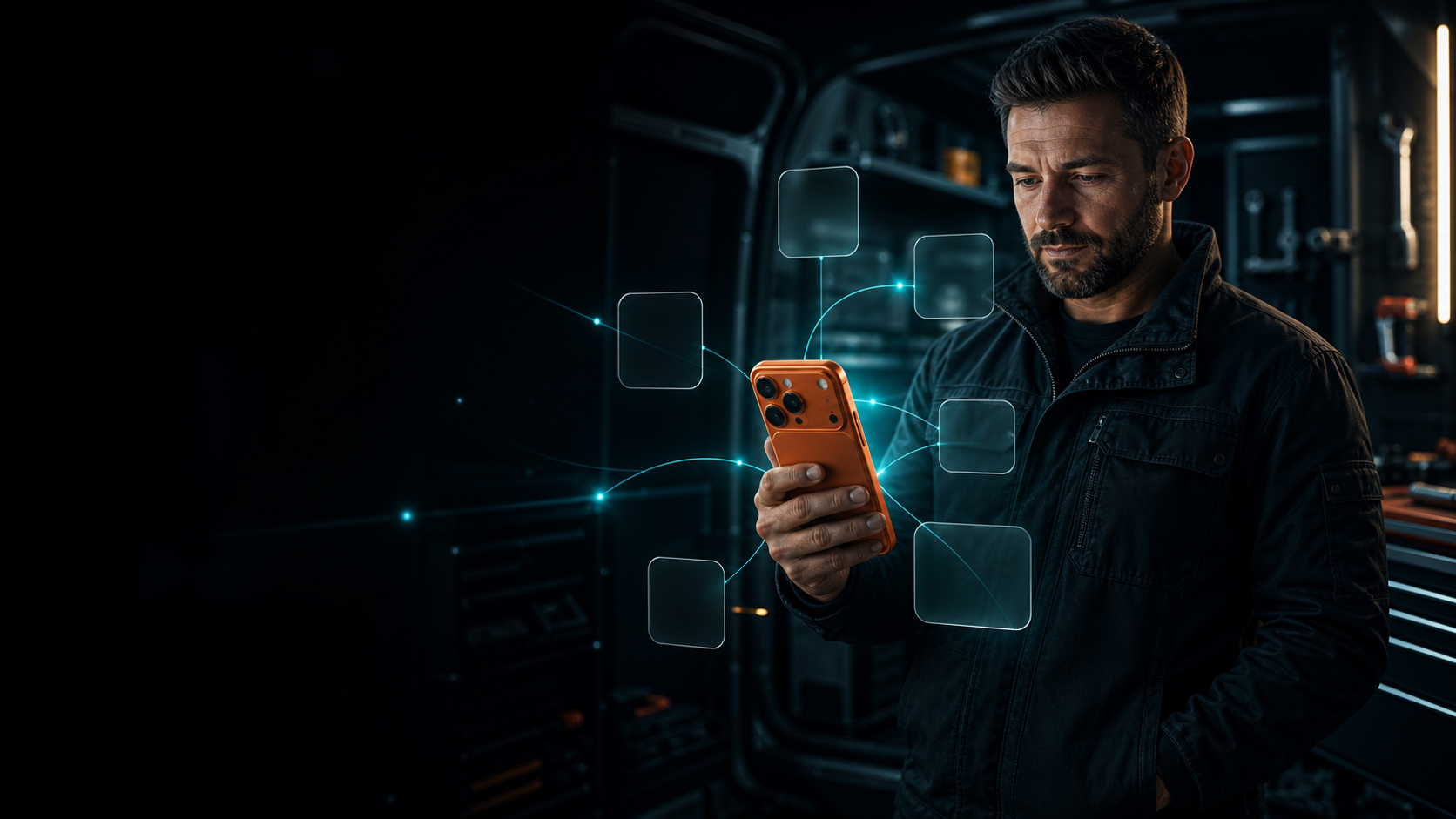 Upgrai Website-Check mit Smartphone und verbundenen Kontaktpunkten